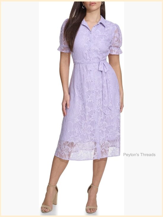 Dresses & Skirts - Floral Lace Puff Sleeve Faux Wrap Midi Dress